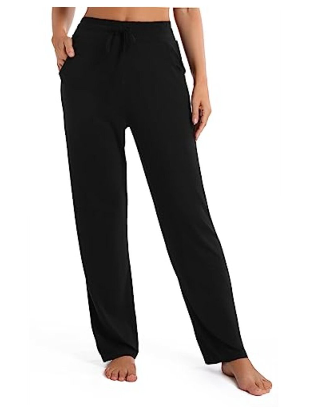 Wide Leg Straight Pants High Waist Drawstring Trousers with Pockets Yoga